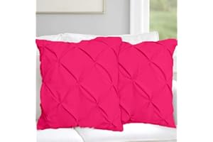 Saferay Green Hot Pink Pinch Pleated Pintuck Pillow Shams Set of 2pc Hotel Luxury 800 TC Organic Cotton Cushion Cover European Size 26x26 Super Soft Decorative Pillow Cover Solid Pillow Sham