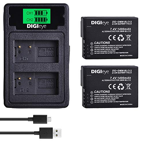 DIGIeye 2 x 1400 mAh DMW-BLC12 Battery (2-Pack) and Dual USB Charger for Pansonic DMW-BLC12 and Panasonic Lumix DMC-FZ200, DMC-FZ1000, DMC-G5, DMC-G6, DMC-G7, DMC-GX8, DMC-G85, DMC-GH2 DIGIeye 2 x 1400 mAh DMW-BLC12 Battery (2-Pack) and Dual USB Charger for Pansonic DMW-BLC12 and Panasonic Lumix DMC-FZ200, DMC-FZ1000, DMC-G5, DMC-G6, DMC-G7, DMC-GX8, DMC-G85, DMC-GH2
