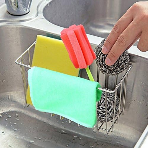 Sponge Holder Sink Caddy Kitchen Stainless Steel Brush Rack Organizer Soap Dishwashing Liquid Drainer