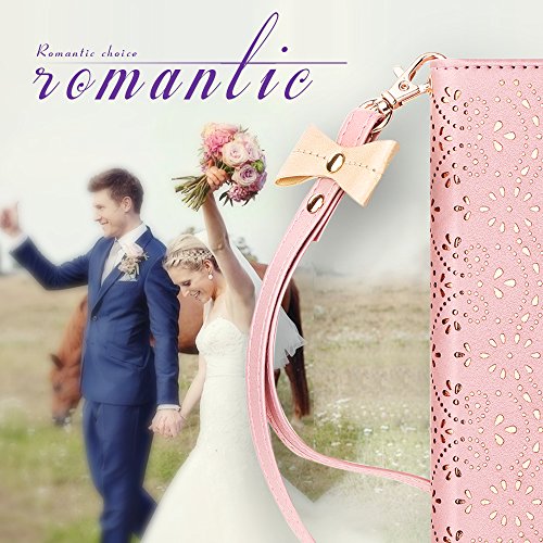 WWW iPhone 6S Plus Case, iPhone 6 Plus Case, [Luxurious Romantic Carved Flower] Leather Wallet Case with [Inside Makeup Mirror] and [Kickstand Feature] for Apple iPhone 6/6S Plus Rose Gold - Thumbnail 6