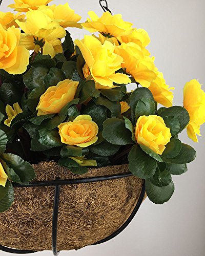 Lopkey Outdoor Artificial Red Azalea Bush Flower Patio Lawn Garden Hanging Basket with Chain Flowerpot,Yellow