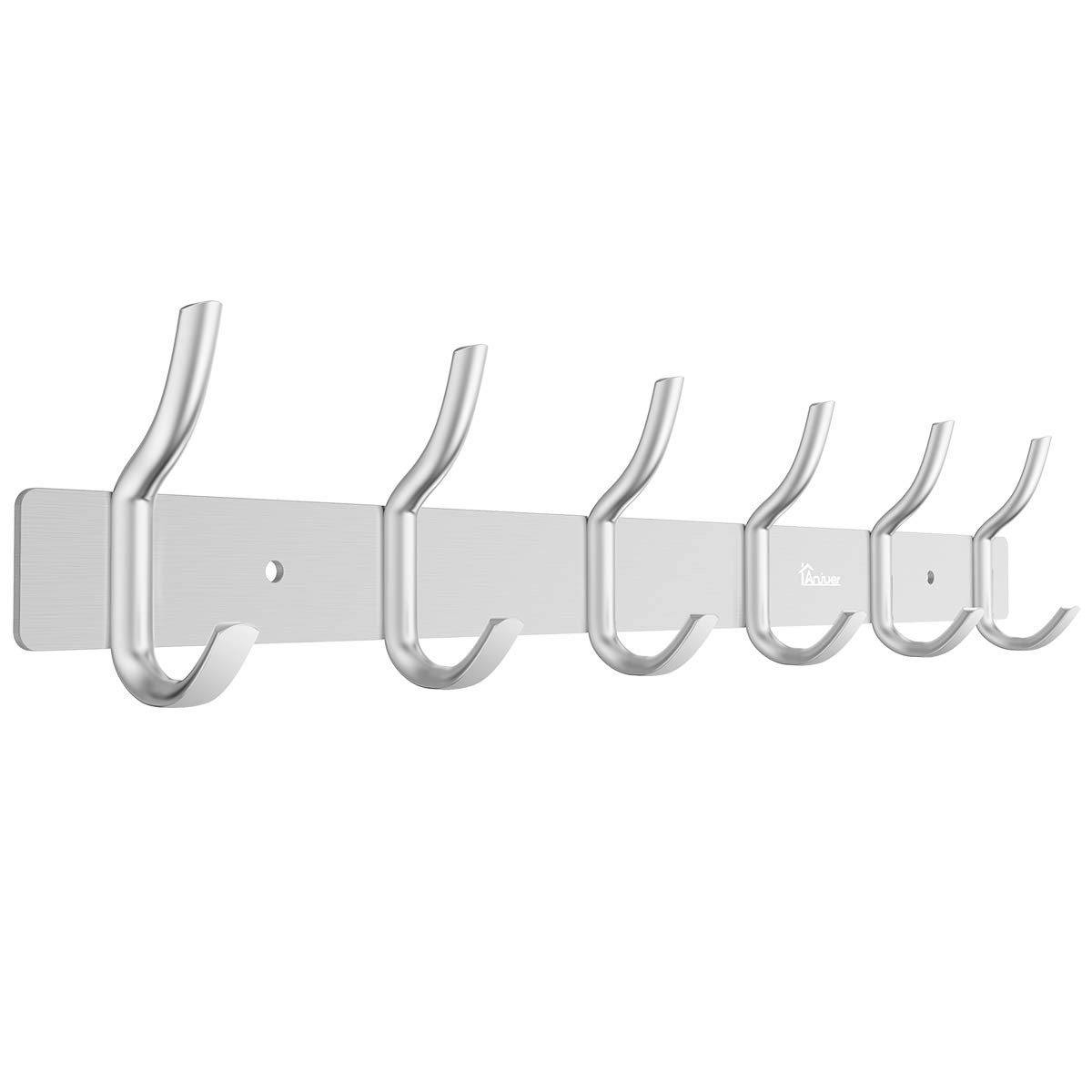 Anjuer Wall Mounted 42cm Coat Hanger Rack 6 Hooks Aluminum Alloy Silver for Kithchen Bathroom