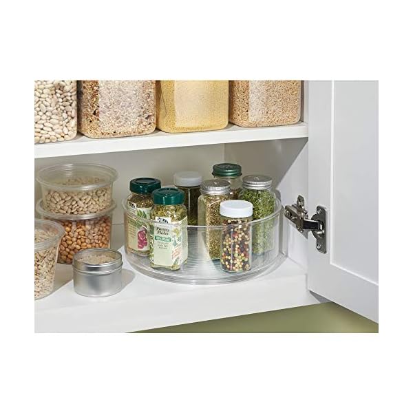 mDesign-Lazy-Susan-Turntable-Condiment-Holder-Set-of-2-Plastic-Revolving-Condiments-and-Spice-Rack-Ideal-Kitchen-Storage-Unit-for-Cooking-Oil-Ingredients-Bottles-and-Jars-Clear mDesign Lazy Susan Turntable Condiment Holder - Set of 2 - Plastic Revolving Condiments and Spice Rack - Ideal Kitchen…