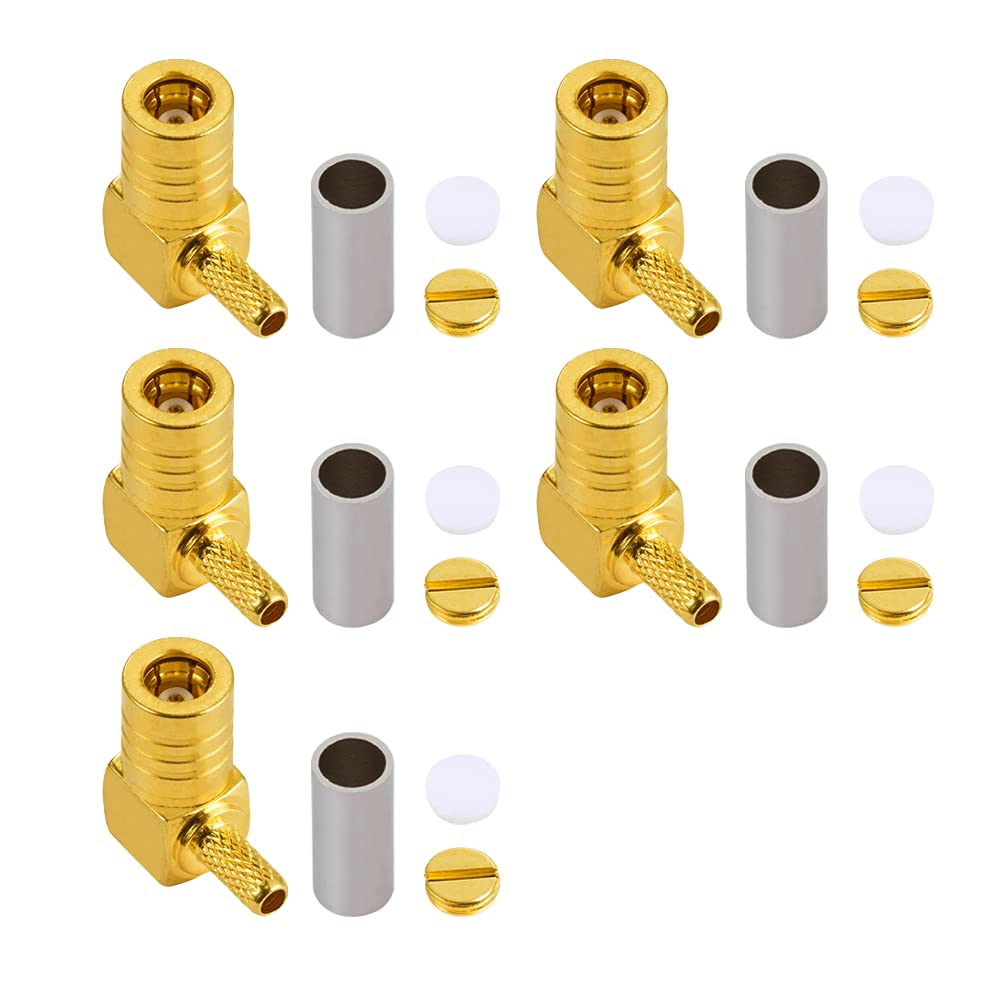 Vecys SMB Male Soldering SMB Female Right Angle Adapter 5 Pieces Soldering RG174 Cable for Cable DAB Antennas Car Digital Radios