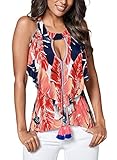 Astylish Women's Sexy Cut Out Halter Sleeveless Printed Ruffle Tank Tops with String Tassels