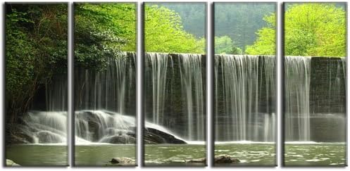 Waterfall canvas print, forest stream lake print on canvas, tropical waterfall canvas print, framed 5 panel print wall art