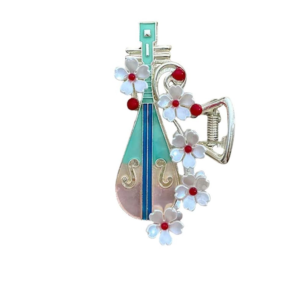 yangzerang Large Headdress Flower Instrument Shark Clip Hair Claw Chinese Style Shark Clip Female Hair Claw Pipa Shape Hair Accessories Strong Hold Hair Jaw Clips for Thick Hair