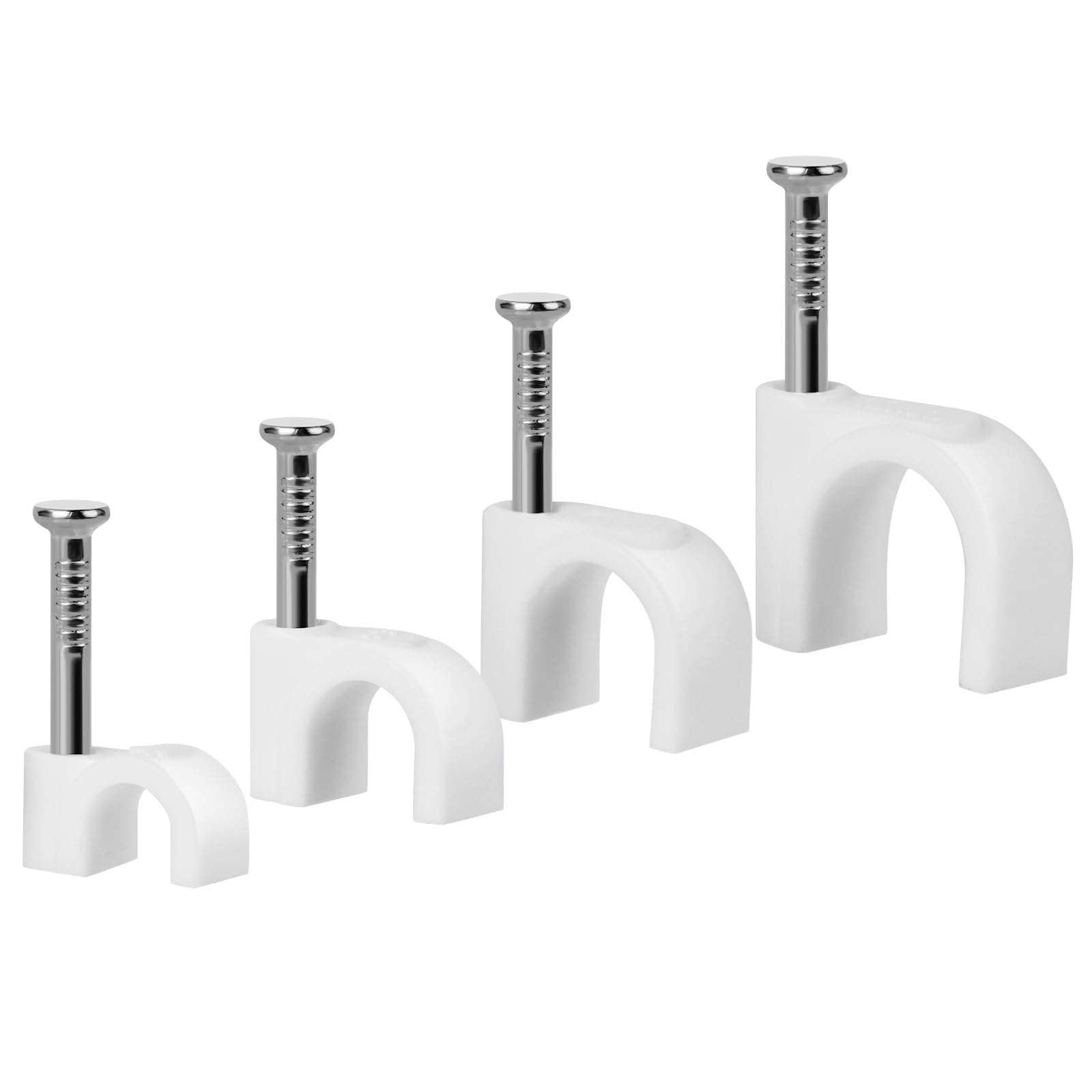 URAQT Cable Clips, 400 PCS White Cable Nail Clips, Cable Tidy Cable Holders Management Wire Tidy Clips, 4 Sizes, Wire Clips for Cables, for Organizing Wires and Cables for TV