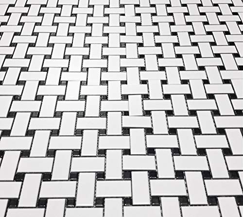 Squarefeet Depot 1x2 Matte Finish White and Black Basketweave Porcelain Mosaic Walls and Floors - Thumbnail 3