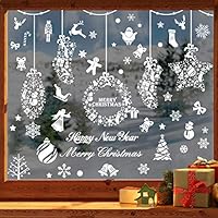 JOYET 253 PCS Christmas Snowflake Window Stickers Clings Decorations - White Christmas Window Decals for Kids Winter Decorations