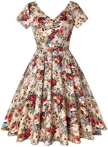 ROOSEY Women's 1950s Vintage Deep V Neck Half Sleeve Retro Cocktail Swing Dress