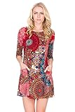 HerShe Women's 3/4 Sleeve Casual Pocket A-Line Comfy Tunic Dress