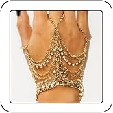 Kenjudess Vintage Bridal Crystal Slave Bracelet Multi-layered Rhinestone Slave Bracelet Shiny Tennis Chain Bracelets Finger Ring Beach Wedding Luxury Hand Jewelry Accessories for Women