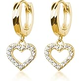 SLUYNZ Solid 925 Sterling Silver Small CZ Heart Earrings Hoop for Women Teens Sweet Love Heart Hoop Earrings Huggie