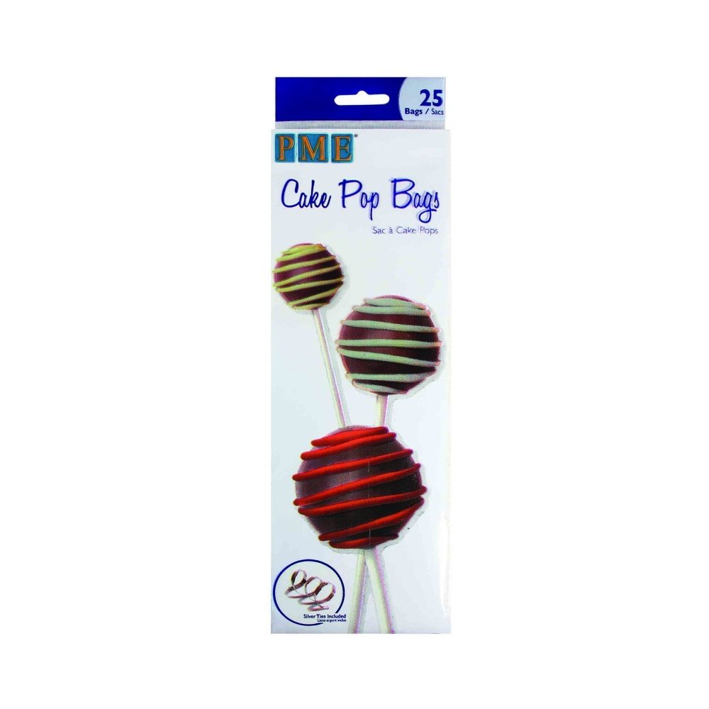 PME BC502 Cake Pop Bags with Silver Ties, 25-Pack, 8 x 0.1 x 25 cm