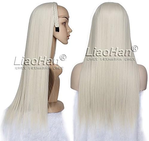 Long Straight Platinum Blonde Hair Fall 3/4 Wig Half Fall Half Head Blonde Wig Fall with Headband