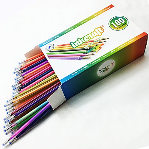 100 gel pen refills - ideal for adult coloring books, s…