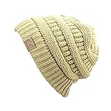 Winter White Ivory Thick Slouchy Knit Oversized Beanie Cap Hat