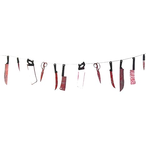 Wansan Hängende Banner Halloween Horror Scary Metallic Butcher Messer Chainsaw Waffe Killer Tools blutigen Splatter Dekoratio