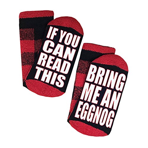 Coutgo If You Can Read This Color Block Socks Knit Funny Letter Print Cotton Socks (Red-eggnog, One size)