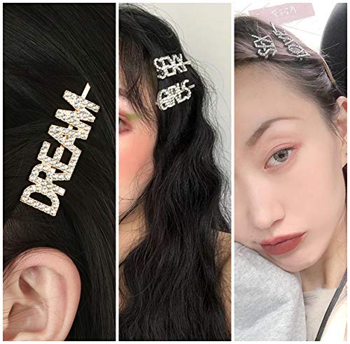 8 PCS Gold Word Letter Hair Clip Hair Pins Sparkling Bling Crystal Rhinestones Barrettes Metal Alligator Bobby Hairpins Handmade Hair Jewelry