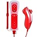 Remote Controller For Wii And Wii U,XW02 Nintendo Wii Remote Control and Nunchuck With Silicone Case Wrist Strap Built-in Vibration Motor For Wii And Wii U-hot red