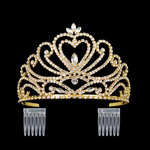 DcZeRong Gold Tiara Prom Crown Gold Prom Tiara Queen Tiara Crown Women