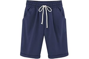 SRIPER Cotton Bermuda Shorts for Women Drawstring High Waisted Summer Shorts with Pockets Vacation Knee Length Beach Short