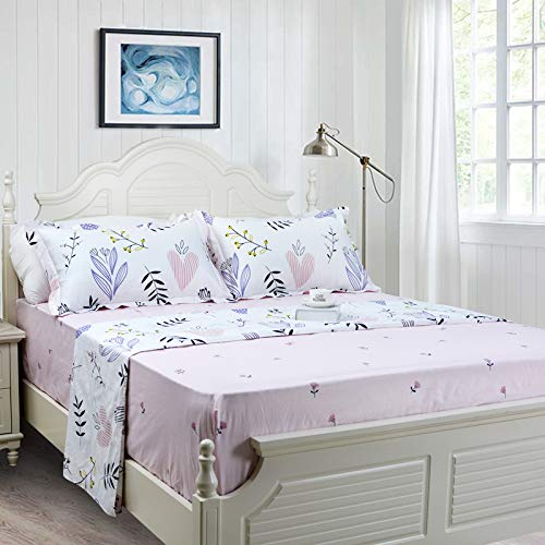 image for FADFAY Shabby Floral Bed Sheet Set Girls Bedding White and Pink Cotton