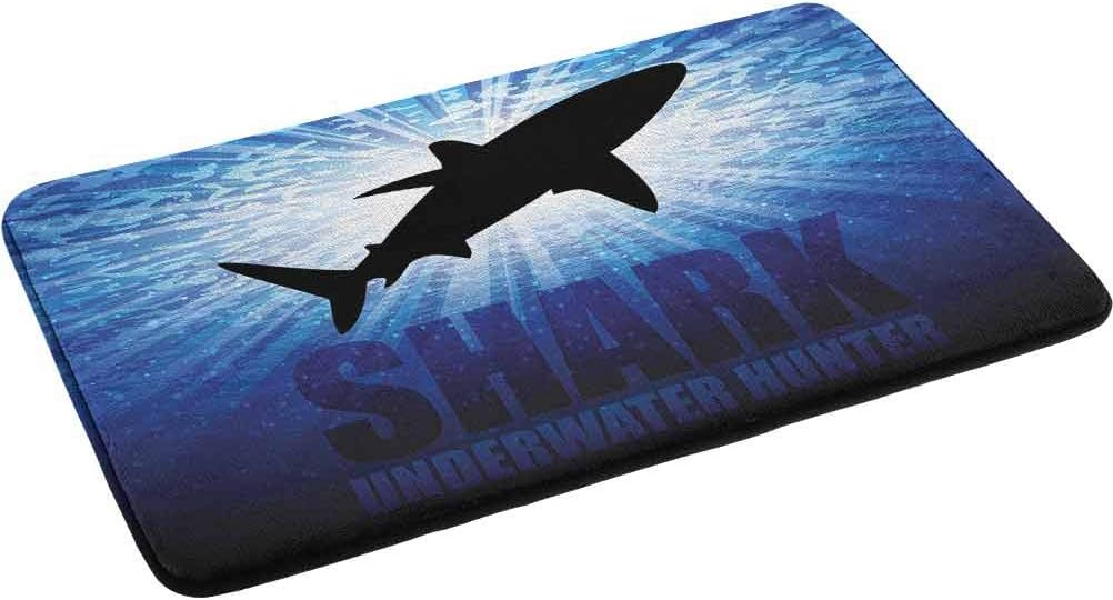 Amazon Com Shark Absorbent Premium Bathroom Mat Rugs Underwater Hunter Phrase Fish Silhouette In The Ocean Danger In Marine Picture 24 By 35 Inch Bath Rug For Bathroom Area Home Kitchen