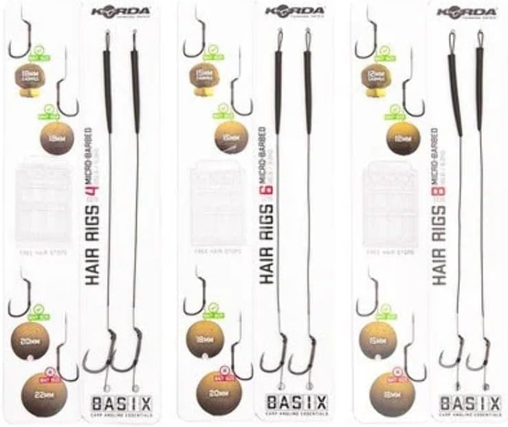 Korda Basix Hair Rigs Wide Gape 8 18lb BASIX Coated Hooklink Ready to Use