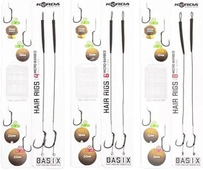 Korda Basix Hair Rigs Wide Gape Barbless 4 25lb Pre-Tied Camouflage