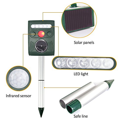 UDGTEE Pest Repeller, Ultrasonic repelleent,Frequency Adjustable,5 Frequency Modes,Waterproof Animal Repeller Deterrent Scarer for Cat,Squirrel,Deer, Skunk,Chipmunk,Rabbit,etc(Batteries Include)