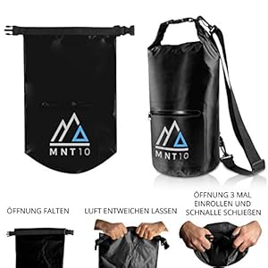 MNT10 Dry Bag Packsack wasserdicht mit Tragegurt I Dry Bags Waterproof in 10l oder 20l I Wasserfeste Tasche fรผr Reisen, Outdoor und Camping I Seesack robust und widerstandsfรคhig (Schwarz, 10 L) 5 Schnorchelmasken 51kTqbhAQ2L. SS300 ๐ ๐ ๐ก๐ง๐ญ๐ฌ - ๐๐ซ๐ฃ๐๐ข๐ฅ๐ ๐ง๐๐ ๐จ๐ก๐๐ก๐ข๐ช๐ก Die Freiheit ruft! Wir bei MNT10 wollen, dass Du als allerstes deine Kopf frei hast. Deswegen haben wir fรผr jeden Deiner Plรคne das passende Produkt, und klar: hohe Qualitรคt, fairer Preis! Unsere wasserfeste Dry Bag mit Tragegurt und stabilen Karabinerhaken lรคsst Dich garantiert nicht im Stich.
๐ ๐๐๐๐ก ๐ฉ๐๐๐๐ฆ๐๐๐ง๐๐๐๐ฅ ๐๐๐๐๐๐๐ง๐๐ฅ. Egal ob auf der nรคchsten Rucksack-Tour, im Skiurlaub, beim Boot oder Kajak fahren, zum Schwimmen oder im Alltag. Unser wasserfester Packsack hรคlt Nรคsse von Kleidung, Schuhen oder Wertsachen fern und schรผtzt, was Dir lieb ist! Wichtig an dieser Stelle: der Dry-Bag darf nicht lange unter Wasser getaucht werden!
โ
๐ฆ๐ง๐๐๐๐๐๐ฆ ๐ ๐๐ง๐๐ฅ๐๐๐ & ๐ฃ๐๐๐ง๐ญ ๐ข๐๐ก๐ ๐๐ก๐๐. Unsere wasserdichte Tasche bietet mit 10 oder 20 L jede Menge Stauraum. Das Material ist zu 100% wasserfest, zusรคtzlich hat der Dry Bag versiegelte Nรคhte. So ist der Inhalt gut geschรผtzt und maximale Sicherheit ist garantiert. Mit der praktischen wasserabweisenden Reiรverschluss-Auรentasche bringst Du auch kleine Gegenstรคnde unter und fรผr Trinkflaschen gibt es die separate Auรentasche.