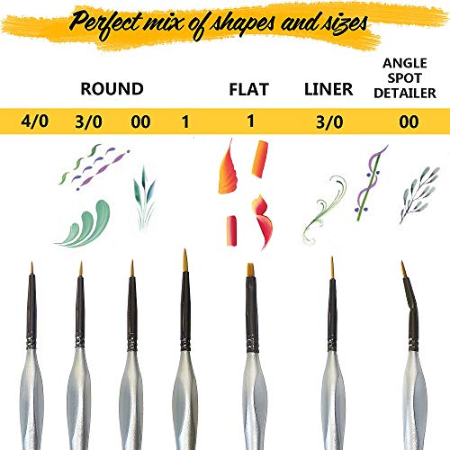 Miniature Paint Brush Set 6pcs + 1 Free - Best Find Detail Paint Brushes Model Paint Brush Set - Small Tiny Oil Watercolor Acrylic Brushes Hobby Art Supplies