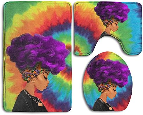 African Women With Purple Hair Dye Tie Skidproof Toilet Seat Cover Bath Mat Lid Cover