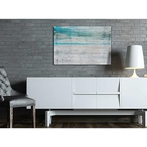Vibrant Aqua and Silver Stripes with Grain Texture Over It - Canvas Art Home Art - 12x18 inches