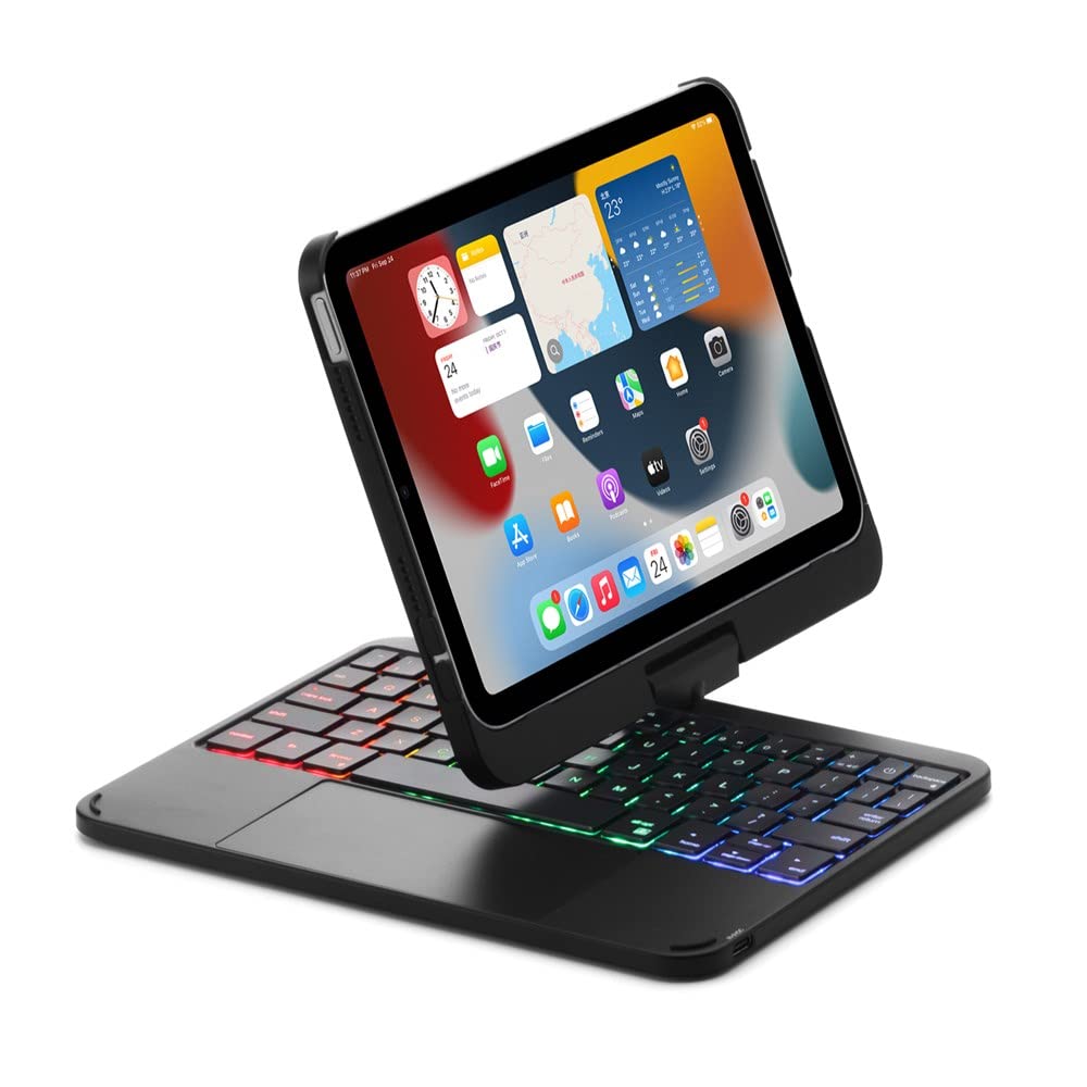 HENGHUI 360° Rotatable Touch Keyboard for iPad Mini 7 A17 Pro/iPad Mini 6th Generation Backlight Keyboard Built‑in Trackpad, Bluetooth Foldable Keyboard Cover for iPad Mini 6 (Black) — image 1