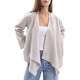 Amazhiyu Women's 100% Linen Draped Open Cardigan Summer Casual Asymmetric Tops