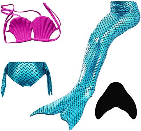 VACIGODEN Sparkle Mermaid Tails Swimming Costume with Monofin 4pcs Set for Girls