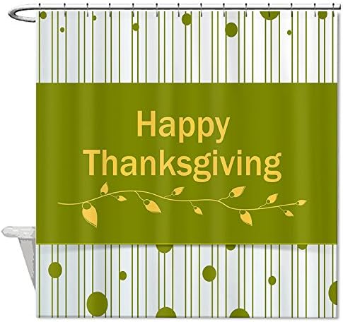 HANHAOKI Thanksgiving Leave On Green Stripes Waterproof Polyester Shower Curtain Liner 60"x72"