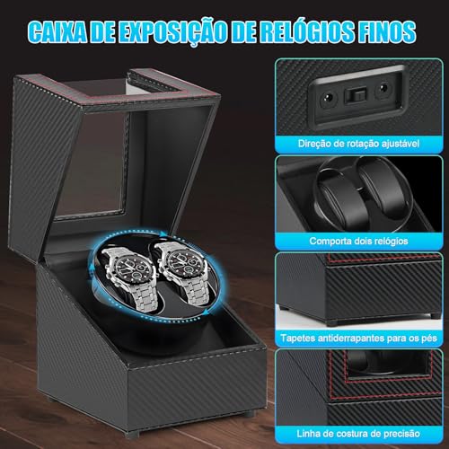 Caixa de Relógio Giratória em Couro, Suporte Giratório de Relógio Duplo, Caixa de Relógio de Fibra de Carbono, Caixa Giratória de Relógio Mecânico