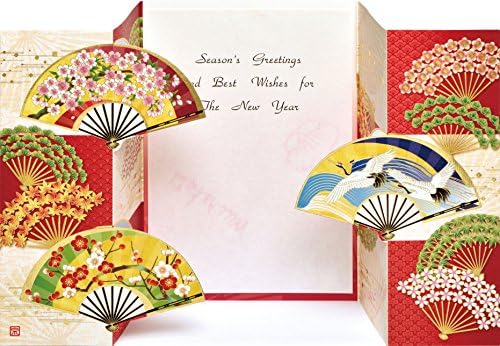 高級品 p36 1921 和風グリーティングカード むねかた 金箔 重ね折 扇 再生紙 封筒付 中紙 英文説明入 金箔押し