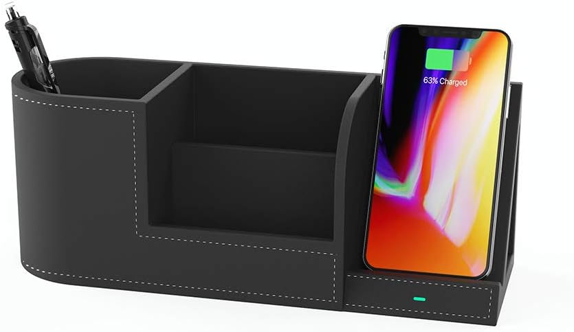 Awaqi Mulfunction Desktop Wireless Charger Stand 10W/7.5W/5W Fast Charging Phone Holder with Pen Holder Desk Organizer Charging Station for iPhone Xs Max 8 Plus Samsung S10 Plus S9 Plus Note9 (Black)
