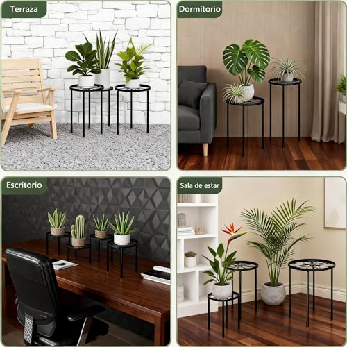 Paquete de 5 Soportes Para Plantas De Metal, Soporte para Macetas para Exteriores y Interiores, Soporte Redondo Para Exhibir Estante para Plantas en Niveles