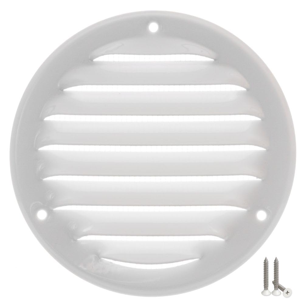 LIRAST Ø 100mm / 4 inch Metal White Ventilation Grille - Air Vent Cover with Insect Mesh