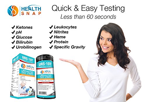 HealthSnap 10-Parameter Urinalysis Test Strips - Quick and Easy Testing for Ketone, pH, Glucose and More in Urine – Perfect for Those on a Low Carb, Paleo, or Ketogenic Diet - 100 Strips