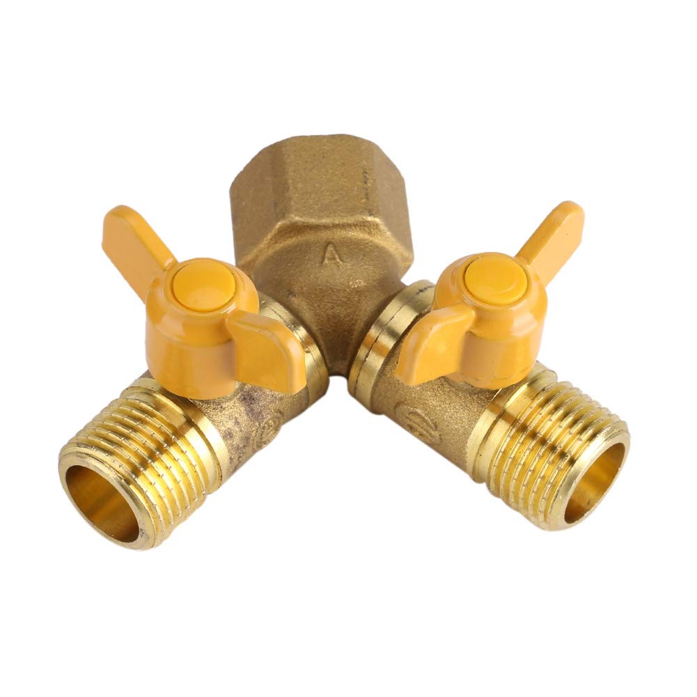 July Summer Gifts 2 Way Tap Adapter, G1/2 Brass Garden Irrigation 2 Way Double Tap Hose Adapter Dual Faucet Connector