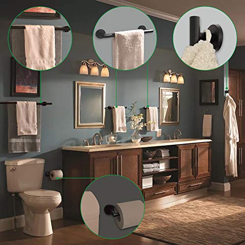 Gexmil Stainless Steel Bathroom Hardware Set Matte Black 4 Pieces Bathroom Hardware Accessories Sets Wall Mounted Double Towel Bar Towel Holder Hook Toilet Paper Holder Mounting Tools Included - Thumbnail 6