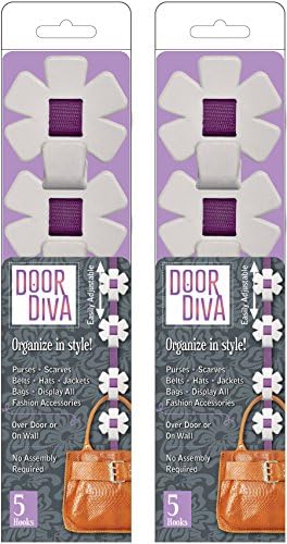 Closet Mates Door Diva Hanging Accessory Organizers with Asterisk Shaped Hooks, Purple/Ivory, 2-Pack